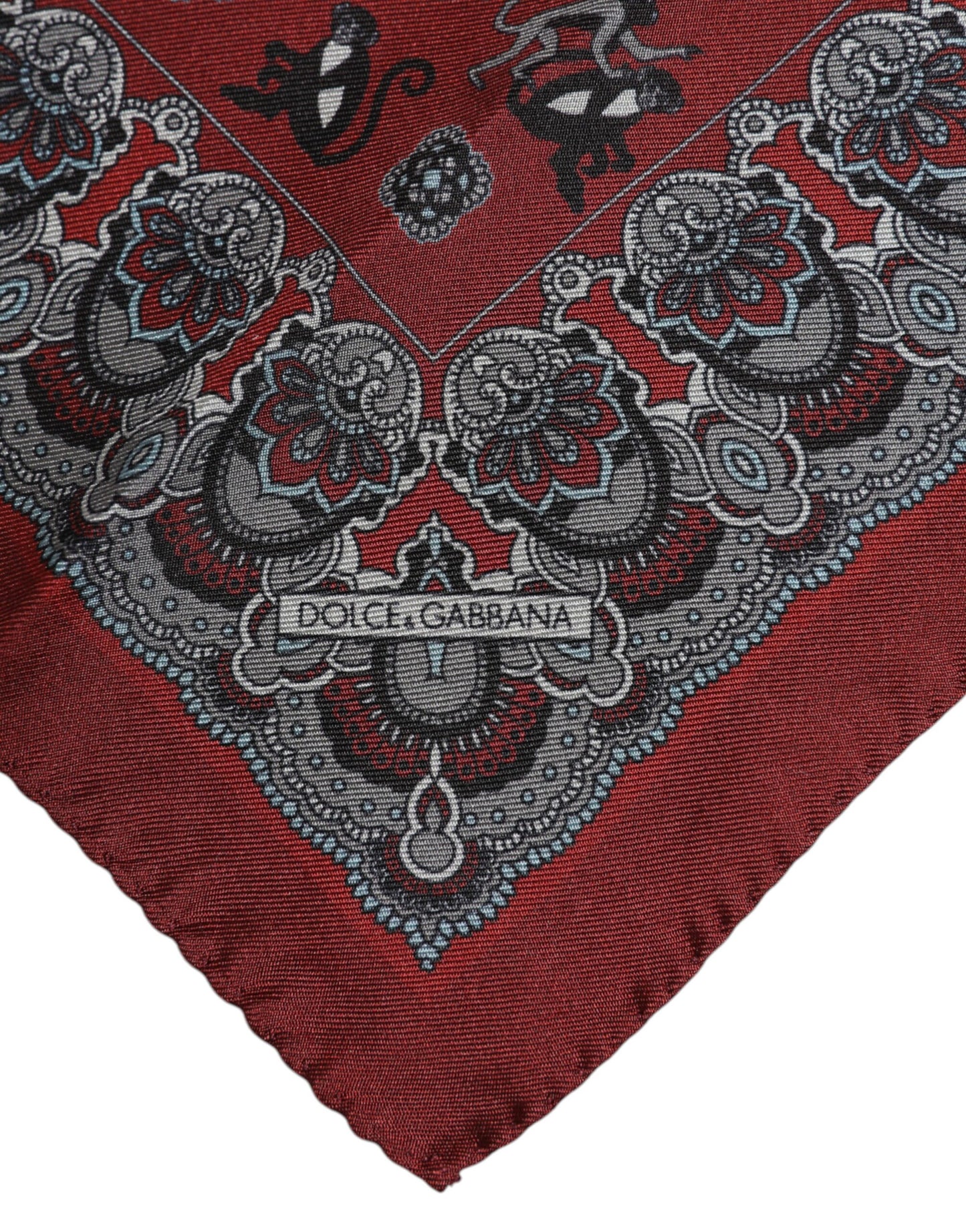 Maroon Monkey Print Silk Square Foulard Scarf