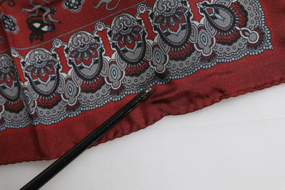 Maroon Monkey Print Silk Square Foulard Scarf