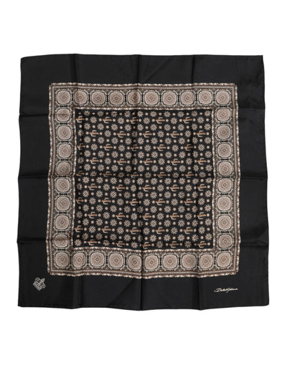 Black Brown Patterned Square Foulard Scarf