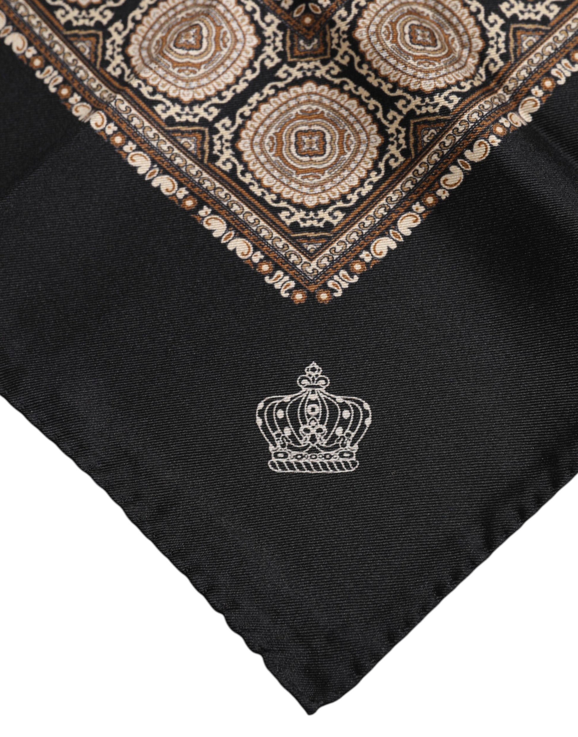 Black Brown Patterned Square Foulard Scarf