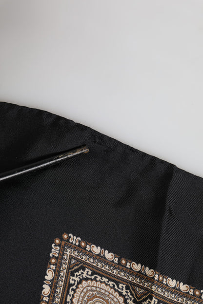 Black Brown Patterned Square Foulard Scarf