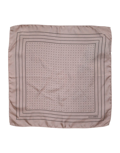 Beige Dotted Silk Square Men Foulard Scarf