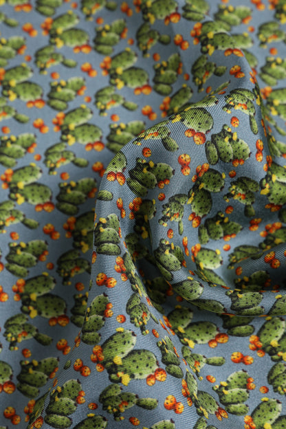 Gray Green Cactus Print Square Foulard Scarf