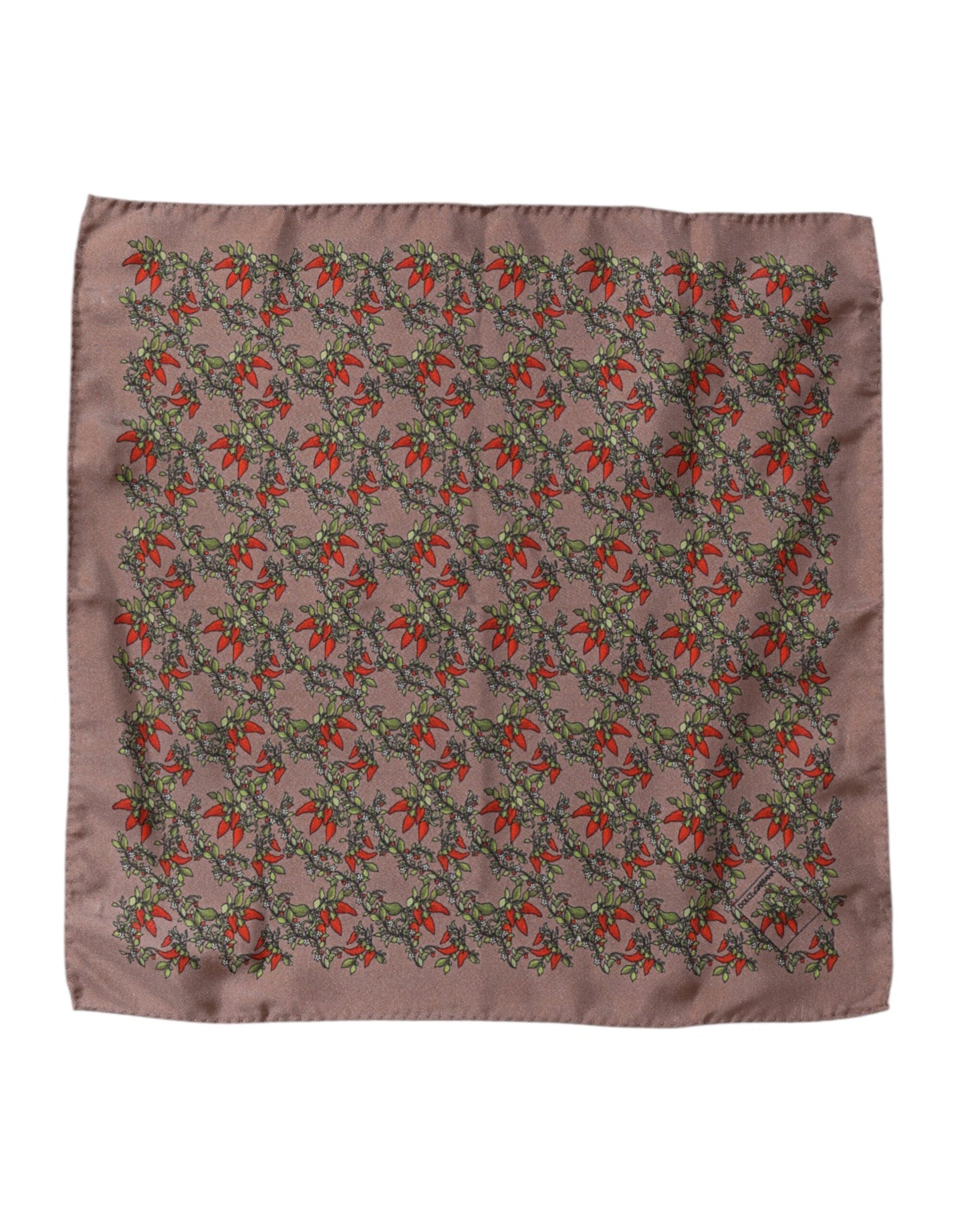 Brown Chili Print Silk Square Foulard Scarf