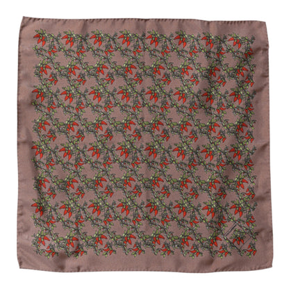 Brown Chilis Silk Square Men Foulard Scarf