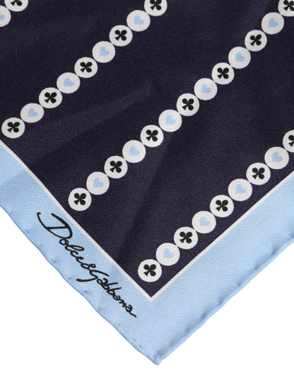 Blue Printed Silk Square Men Foulard Scarf