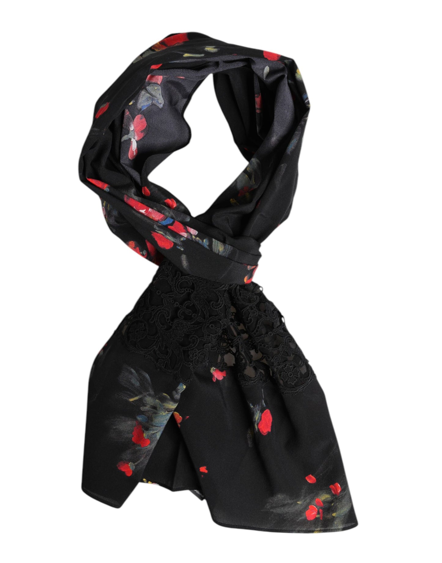 Black Floral Print Neck Warmer Wrap Scarf