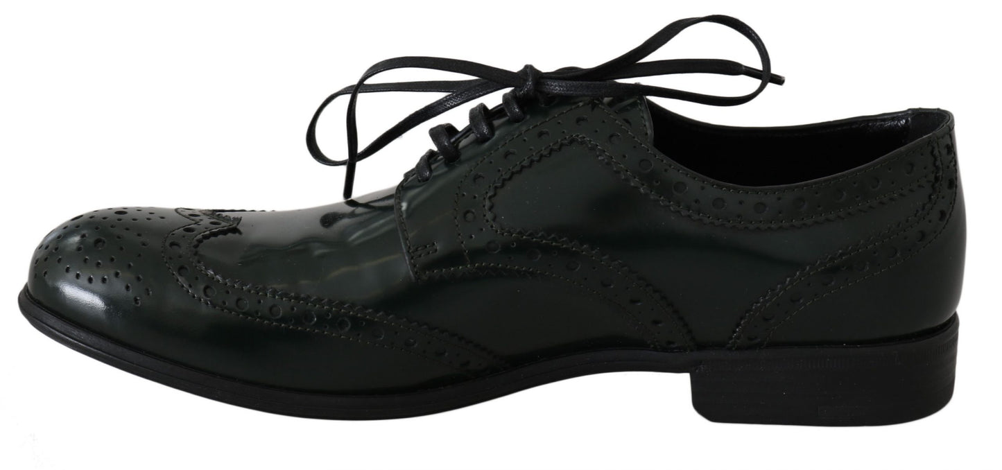 Elegant Green Brogues Oxford Wingtip Flats