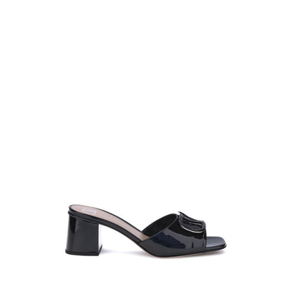 Black Calf Leather Bos Taurus Flat Sandals