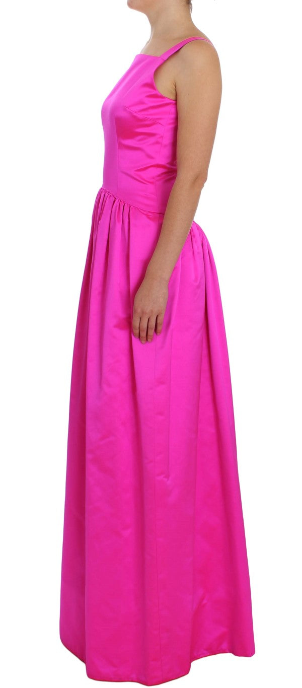 Elegante vestido tubo de seda color rosa de largo completo