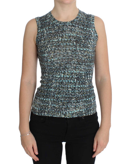 Elegantes blaues Wollwesten-Pullover-Top