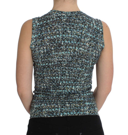 Elegantes blaues Wollwesten-Pullover-Top