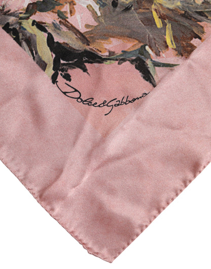 Pink Silk Floral Print Square Foulard Scarf