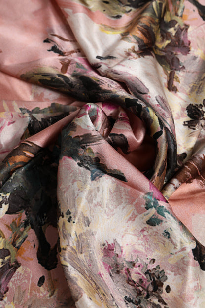Pink Silk Floral Print Square Foulard Scarf