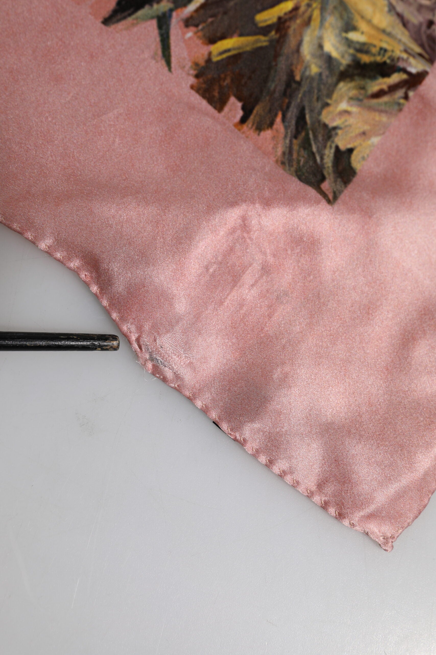 Pink Silk Floral Print Square Foulard Scarf