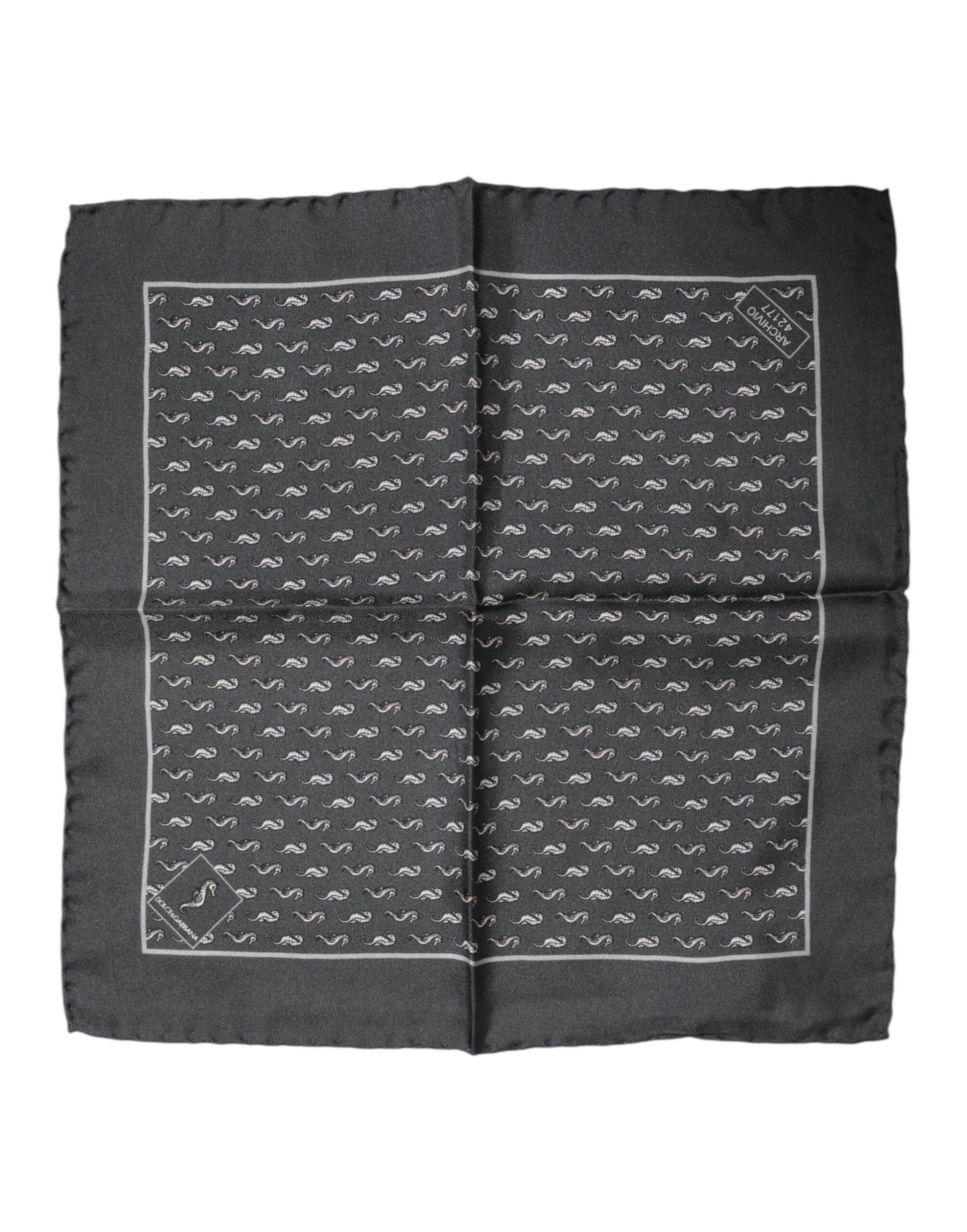 Black Fish Print Silk Square Men Foulard Scarf
