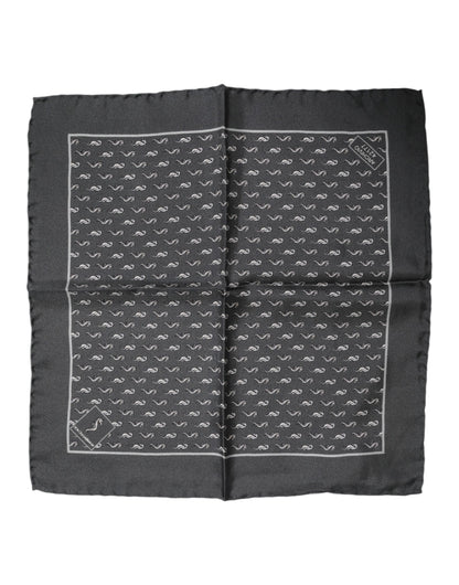 Black Fish Print Silk Square Men Foulard Scarf
