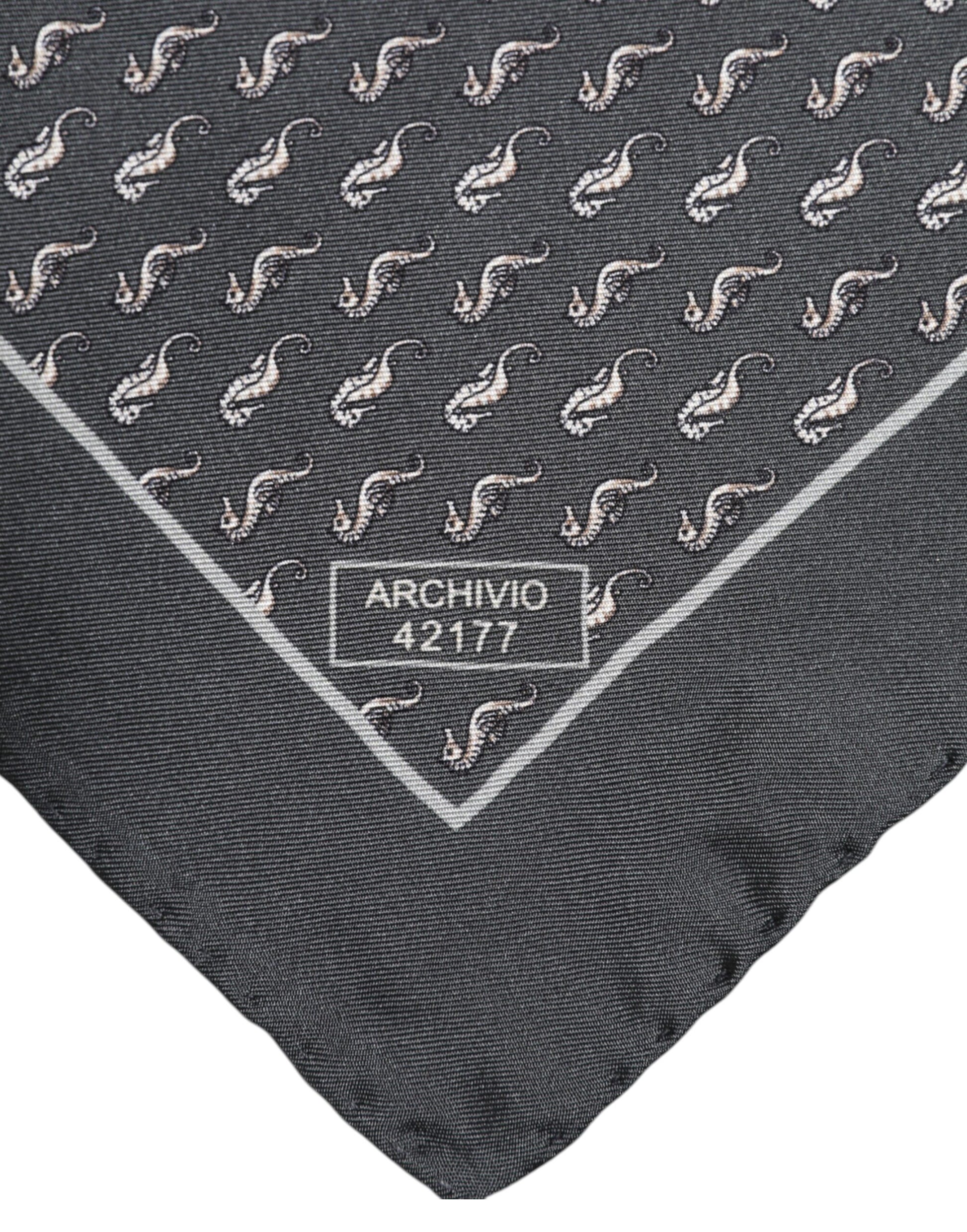 Black Fish Print Silk Square Men Foulard Scarf
