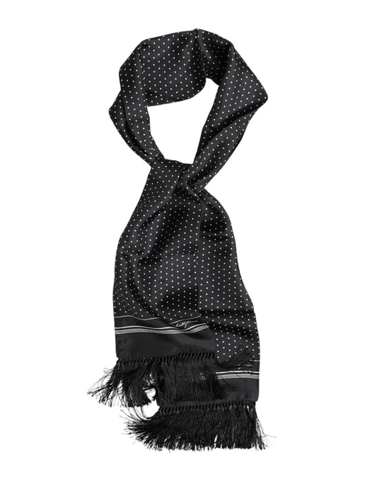 Black White Polka Dot Fringes Foulard Scarf