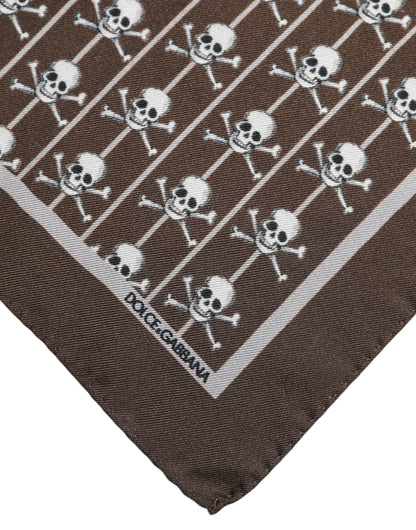 Brown Skull Silk Square Men Foulard Scarf