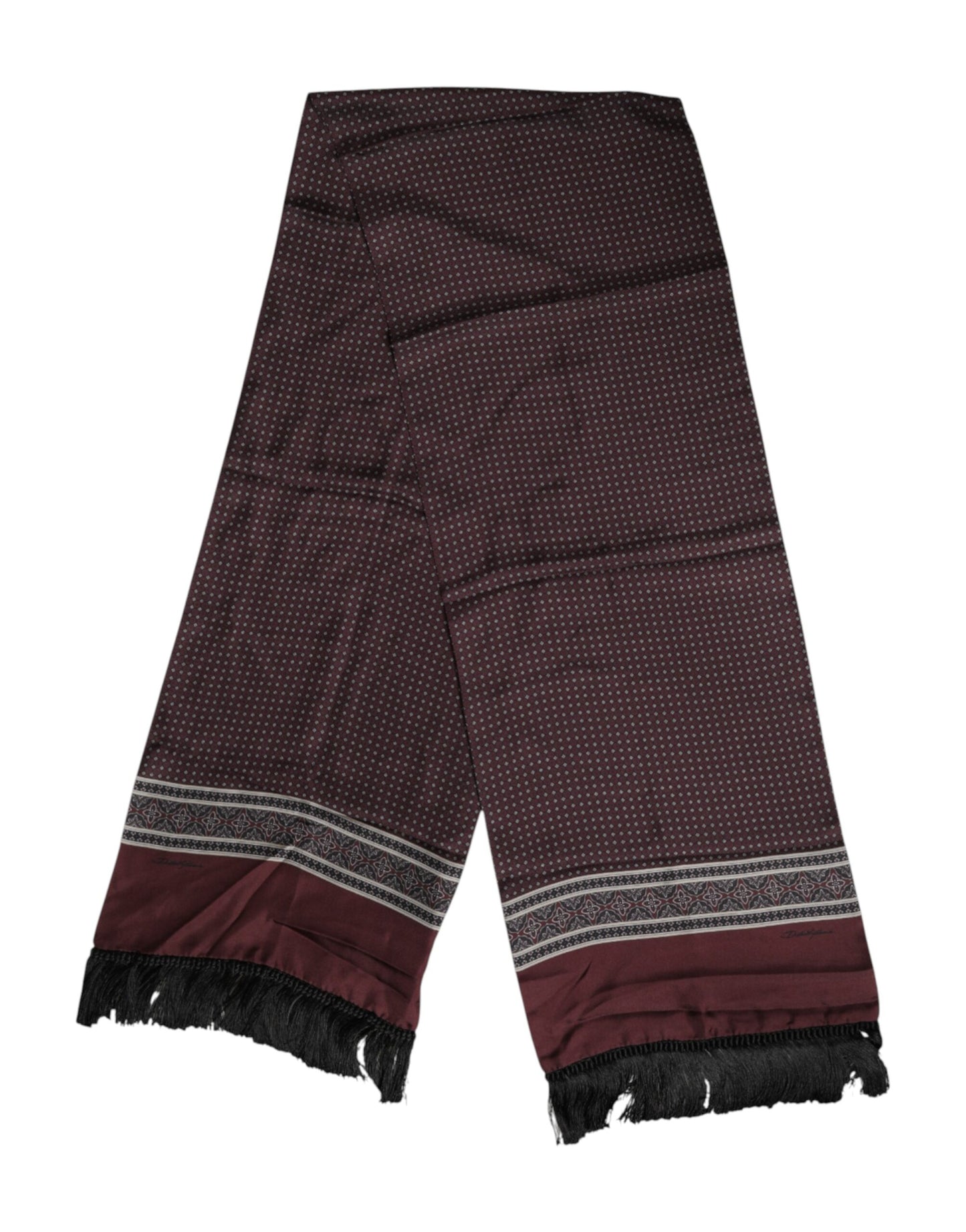 Maroon Dotted Silk Fringes Foulard Scarf