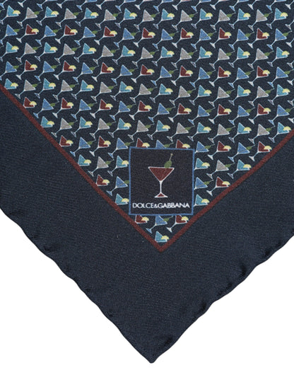 Blue Cocktail Silk Square Foulard Scarf