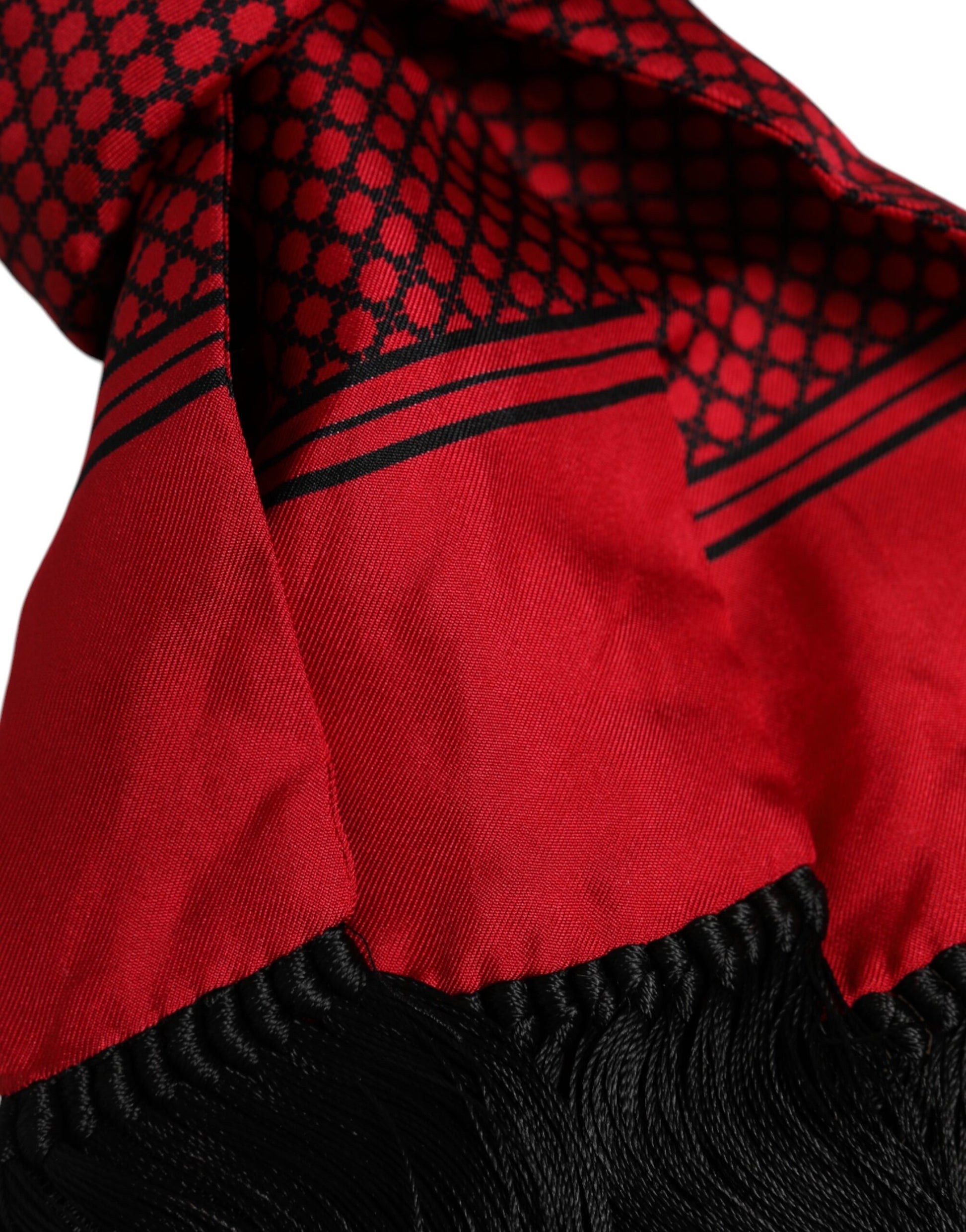 Red Dotted Silk Fringes Men Foulard Scarf
