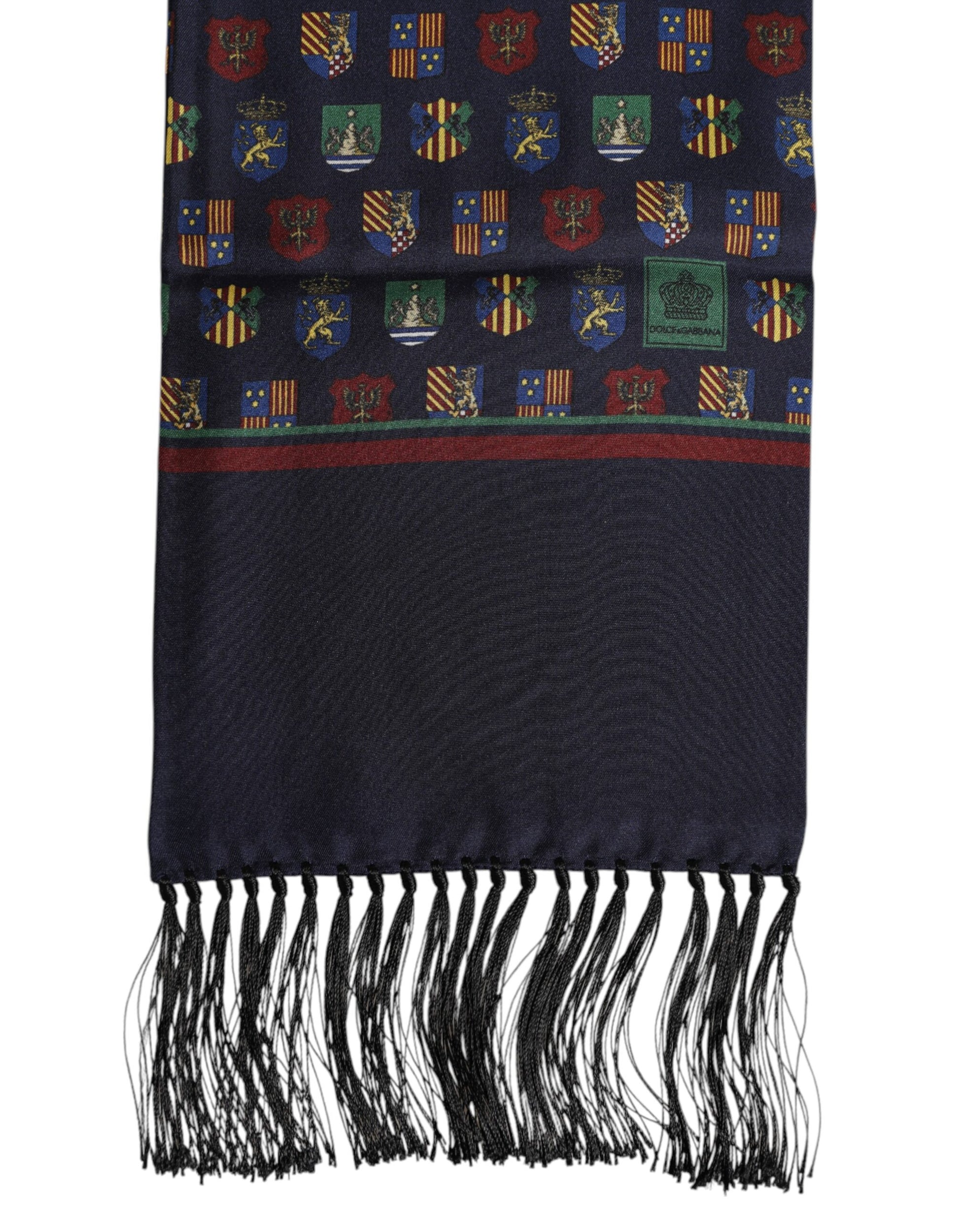 Blue Silk Printed Fringes Foulard Scarf
