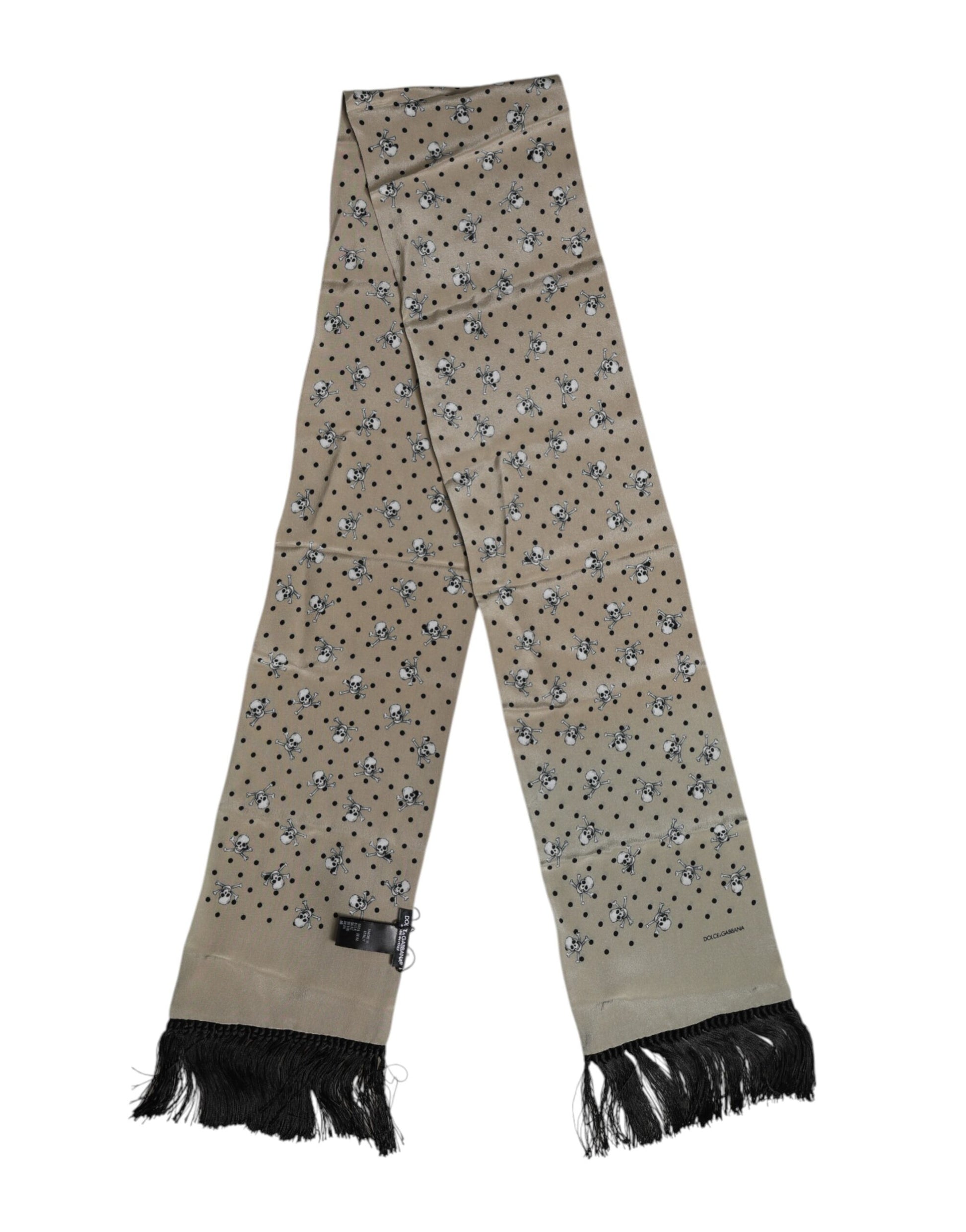 Gray Skulls Silk Fringes Men Foulard Scarf