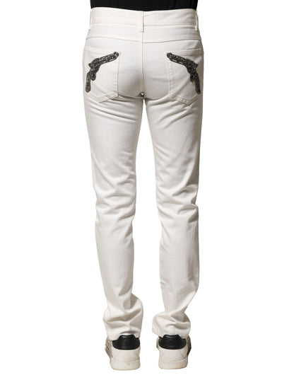 White Cotton Skinny Men Denim Jeans