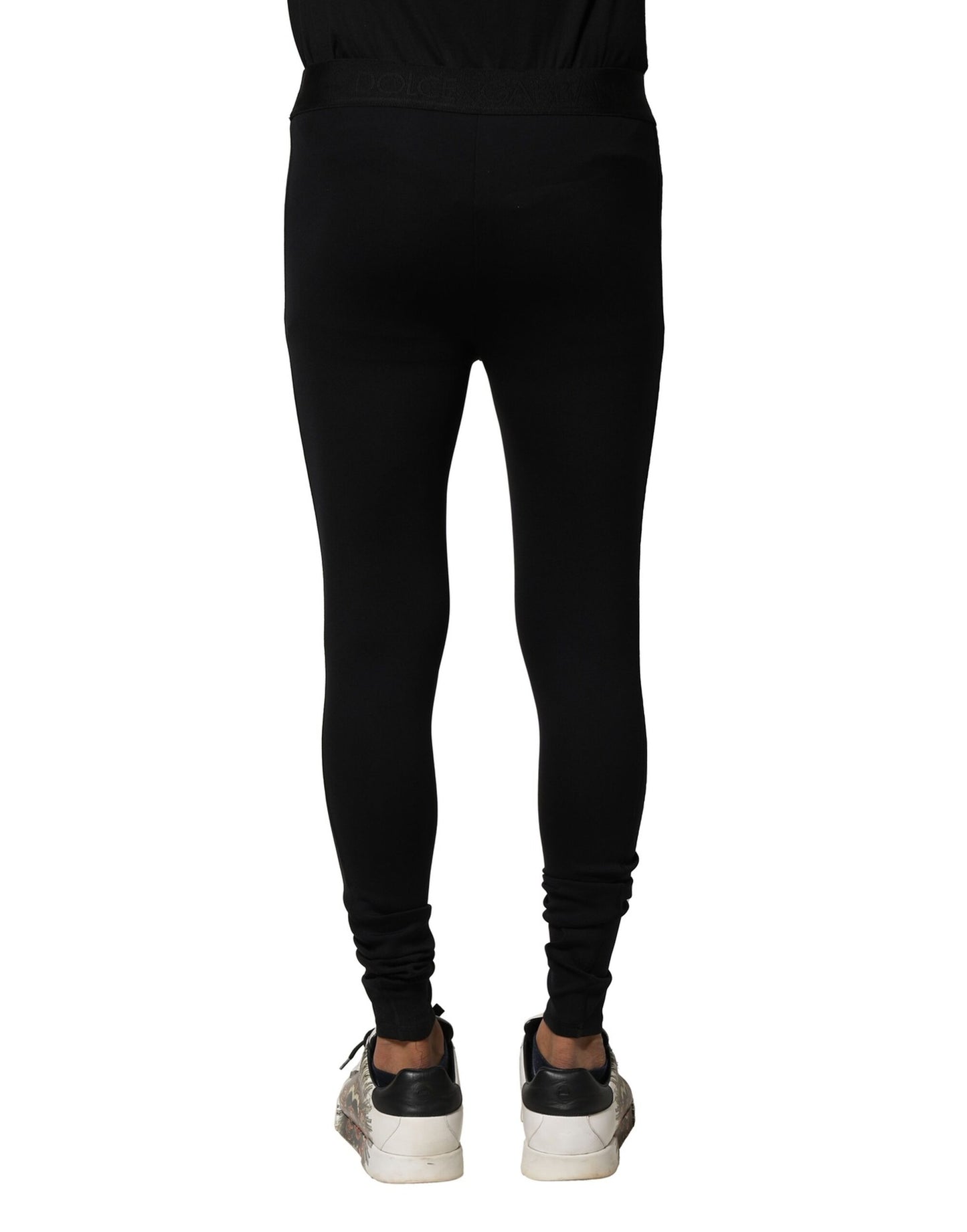 Black Nylon Elastic Logo Men Leggings Pants