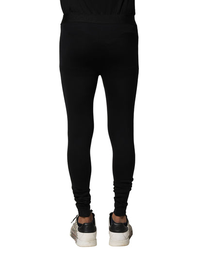 Black Nylon Elastic Logo Men Leggings Pants