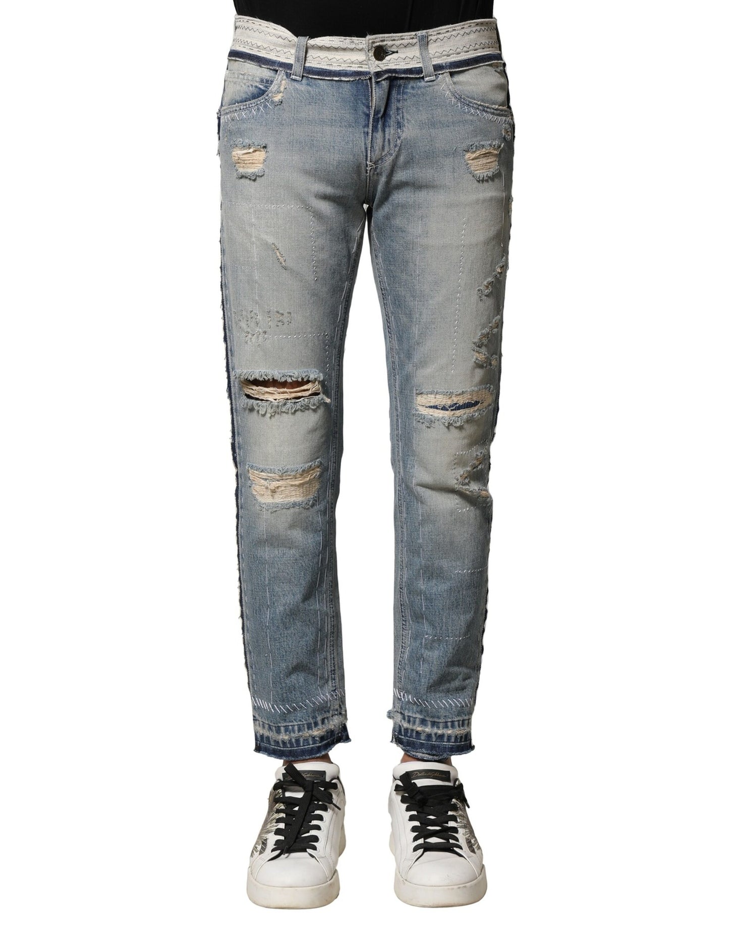 Light Blue Tattered Straight Men Denim Jeans