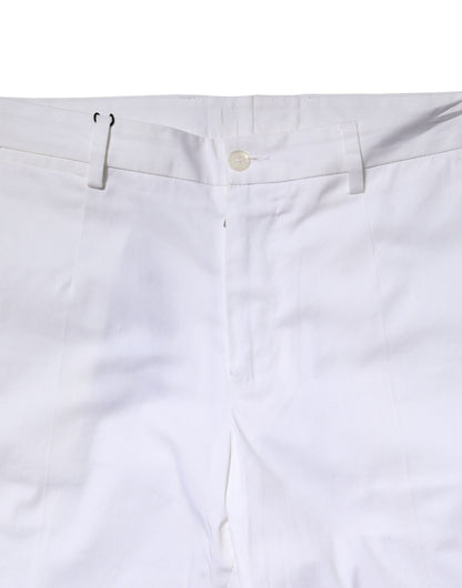 White Cotton Straight Logo Men Pants