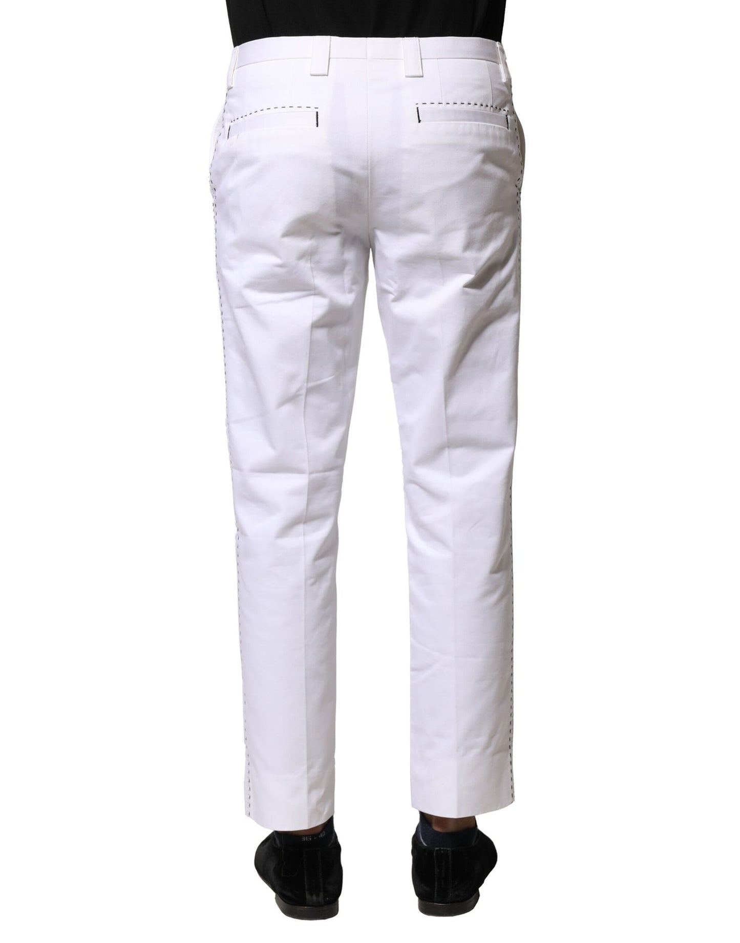 White Cotton Straight Logo Men Pants