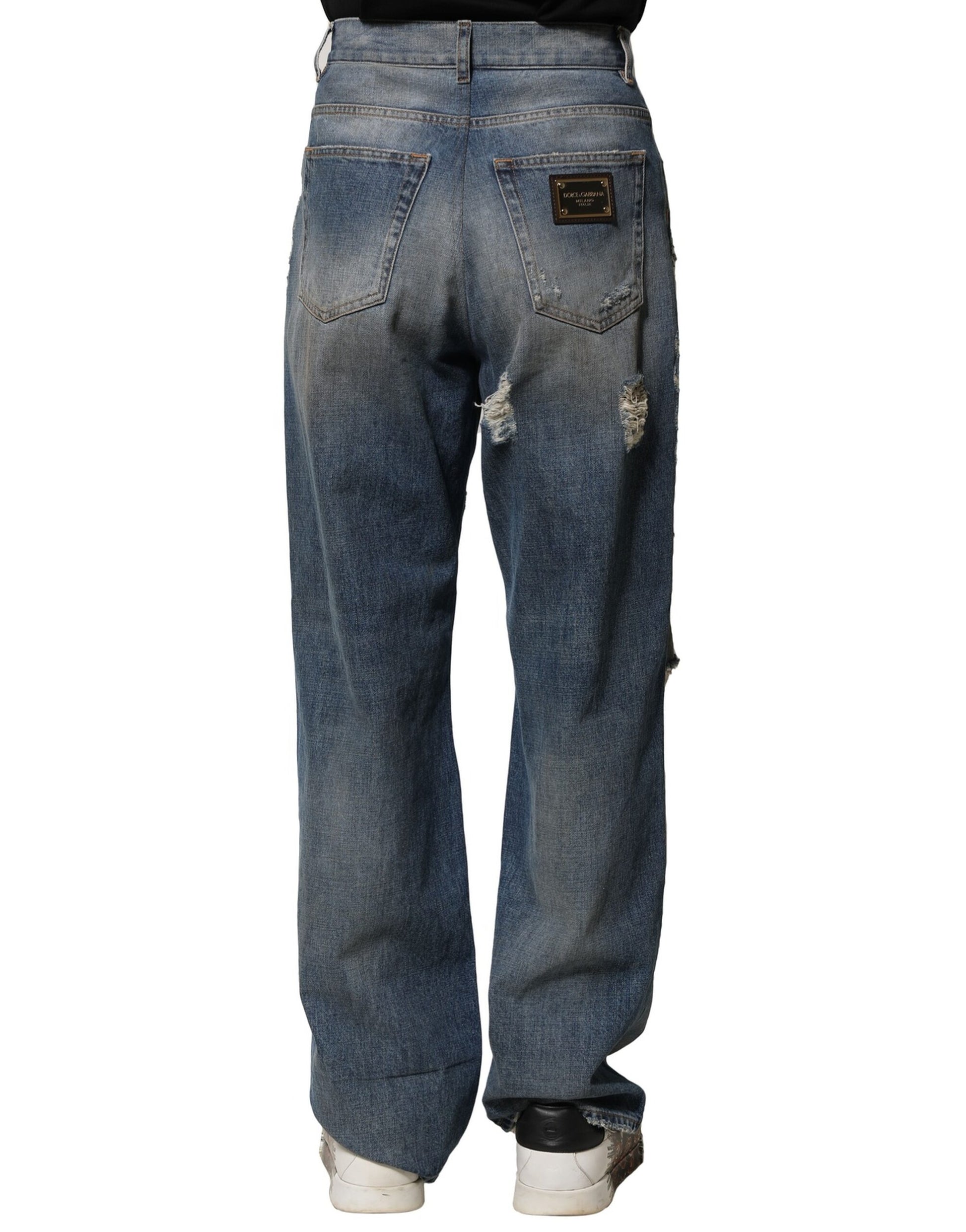 Blue Cotton Tattered Men Denim Jeans