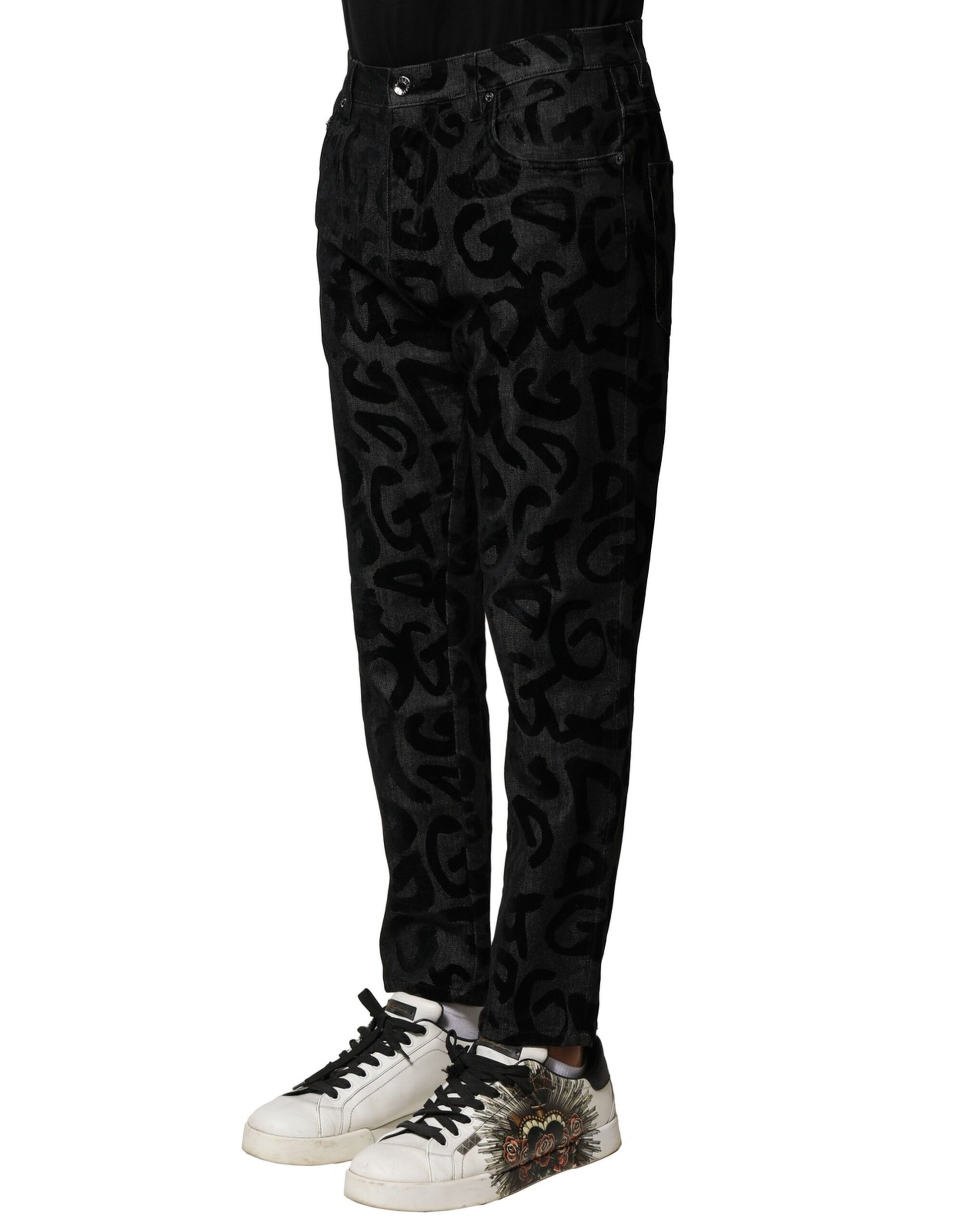 Gray Cotton DG Logo Straight Men Denim Jeans