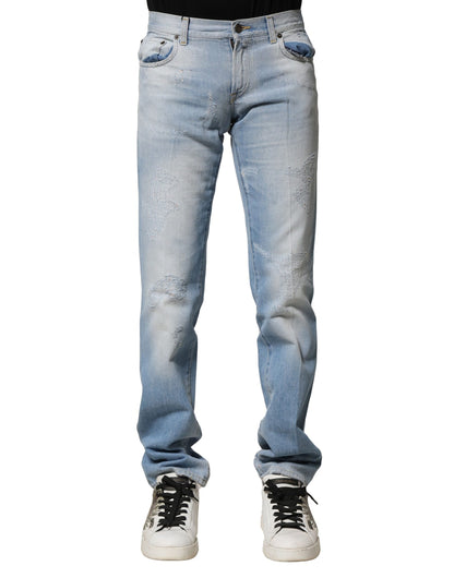 Light Blue Washed Straight Fit Denim Jeans