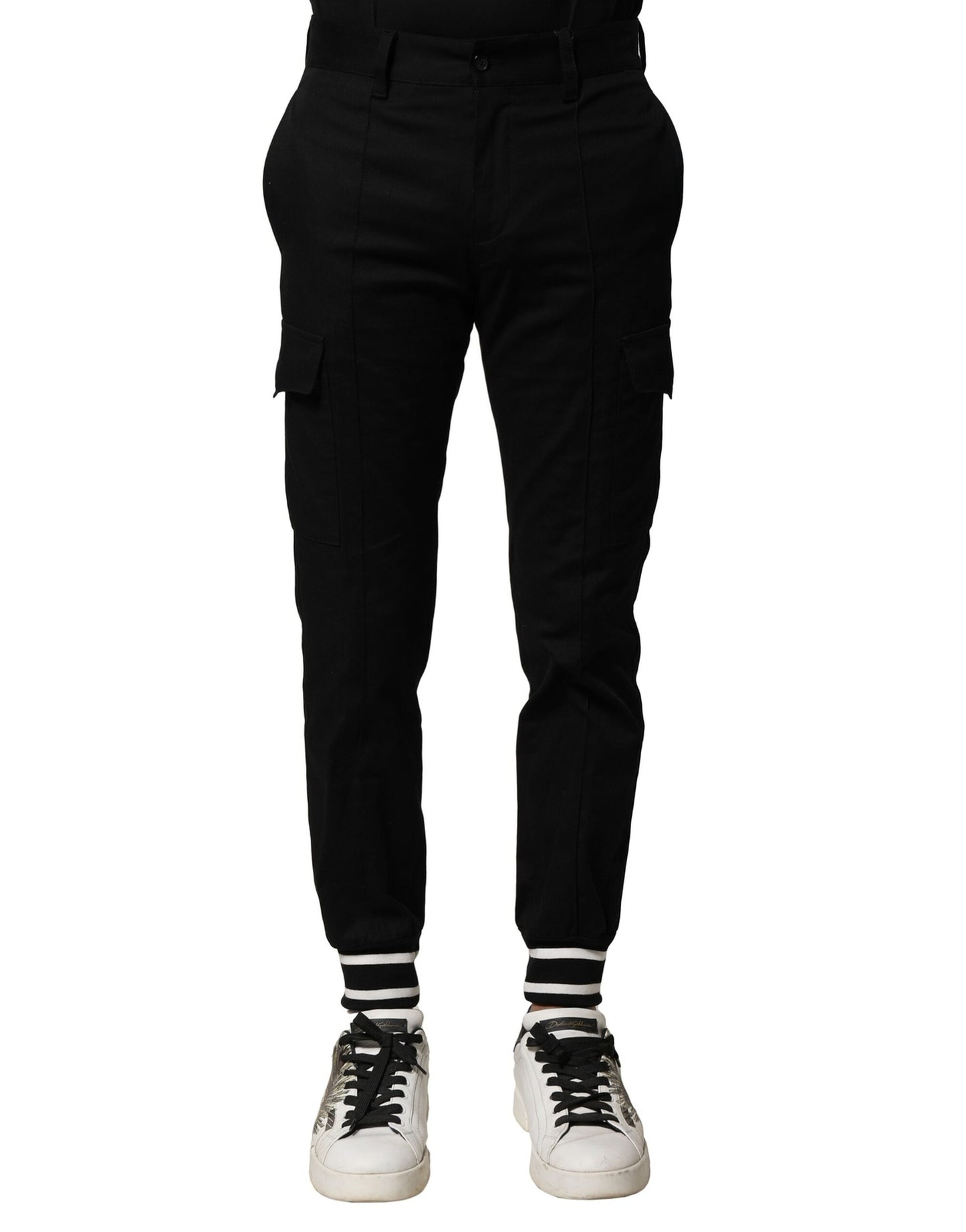 Black Cotton Cargo Joggers Men Pants