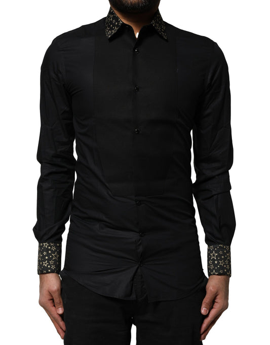 Black Cotton GOLD Long Sleeves Dress Shirt