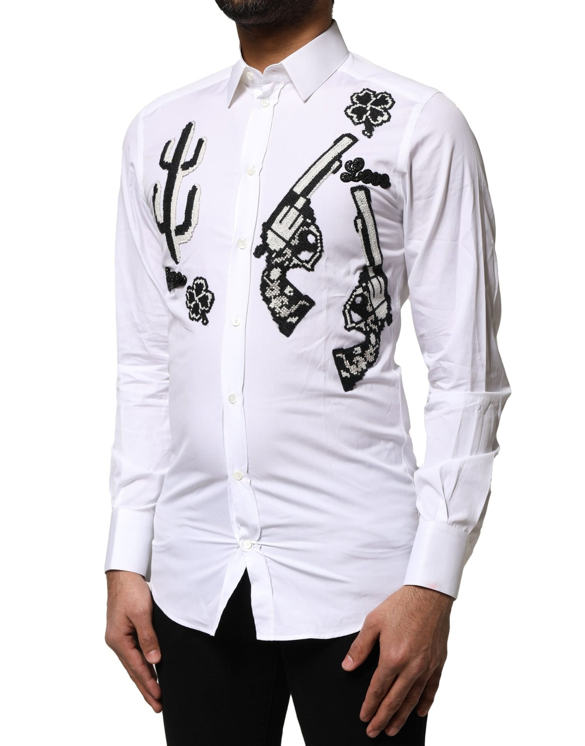 White GOLD Embroidery Detailed Dress Shirt