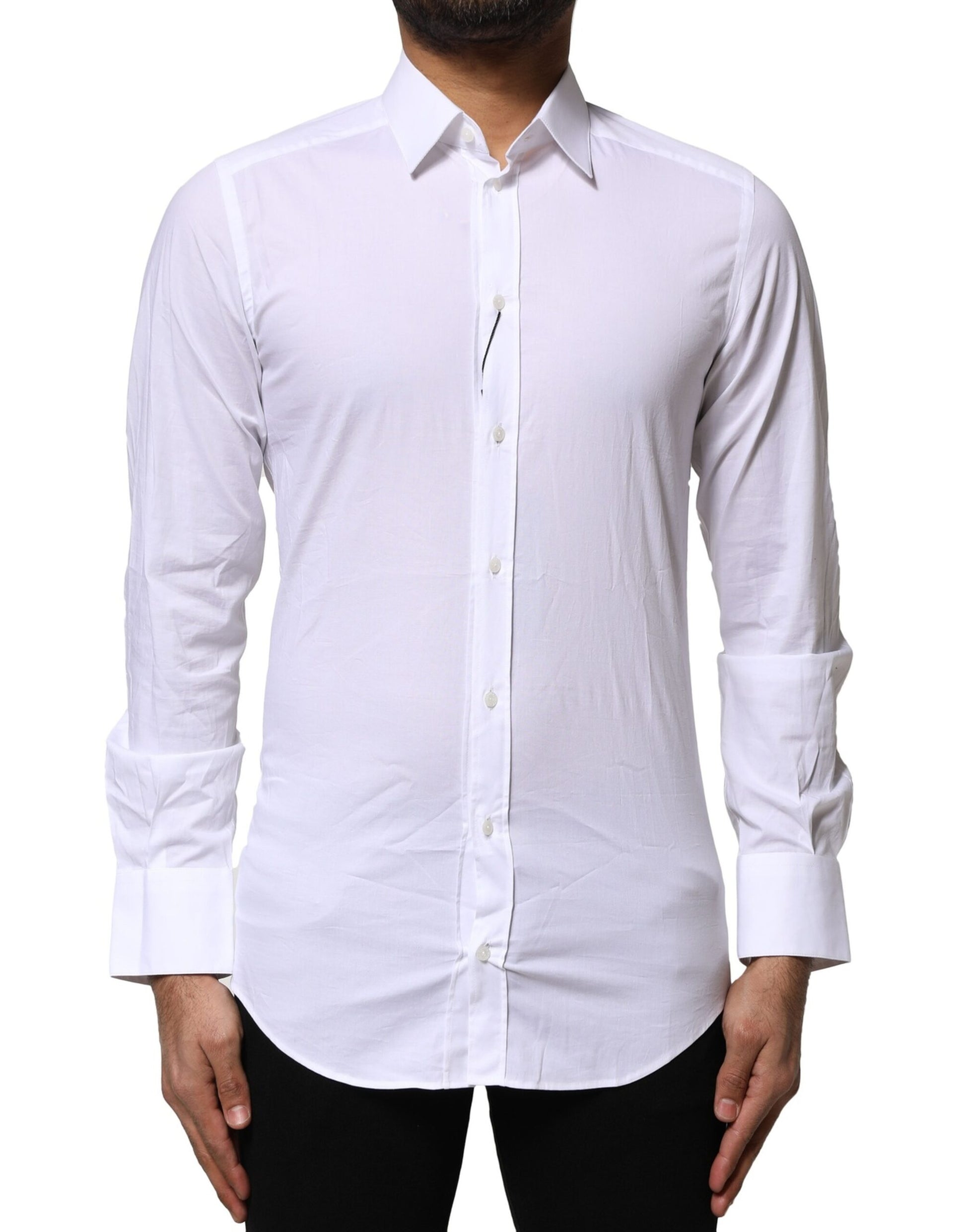 White Cotton GOLD Long Sleeves Dress Shirt