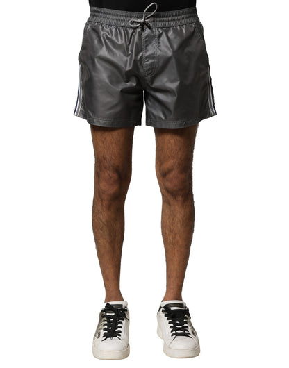 Gray Polyester Mid Waist Casual Bermuda Shorts