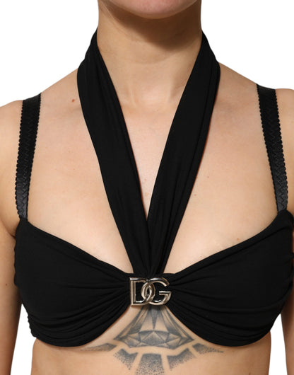 Black Cropped Viscose Halter Bustier Top