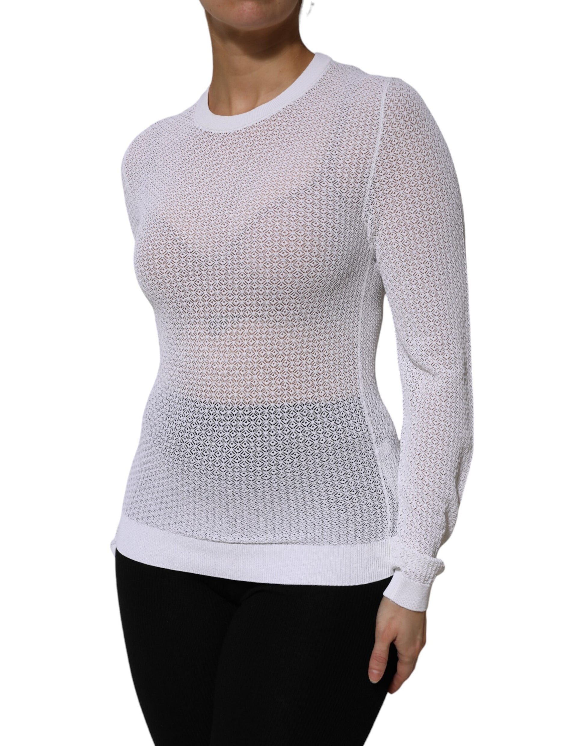 White Round Neck Long Sleeves Pullover Top
