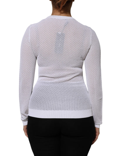 White Round Neck Long Sleeves Pullover Top