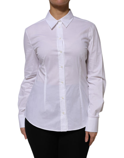 White Cotton Collared Long Sleeves Shirt Top
