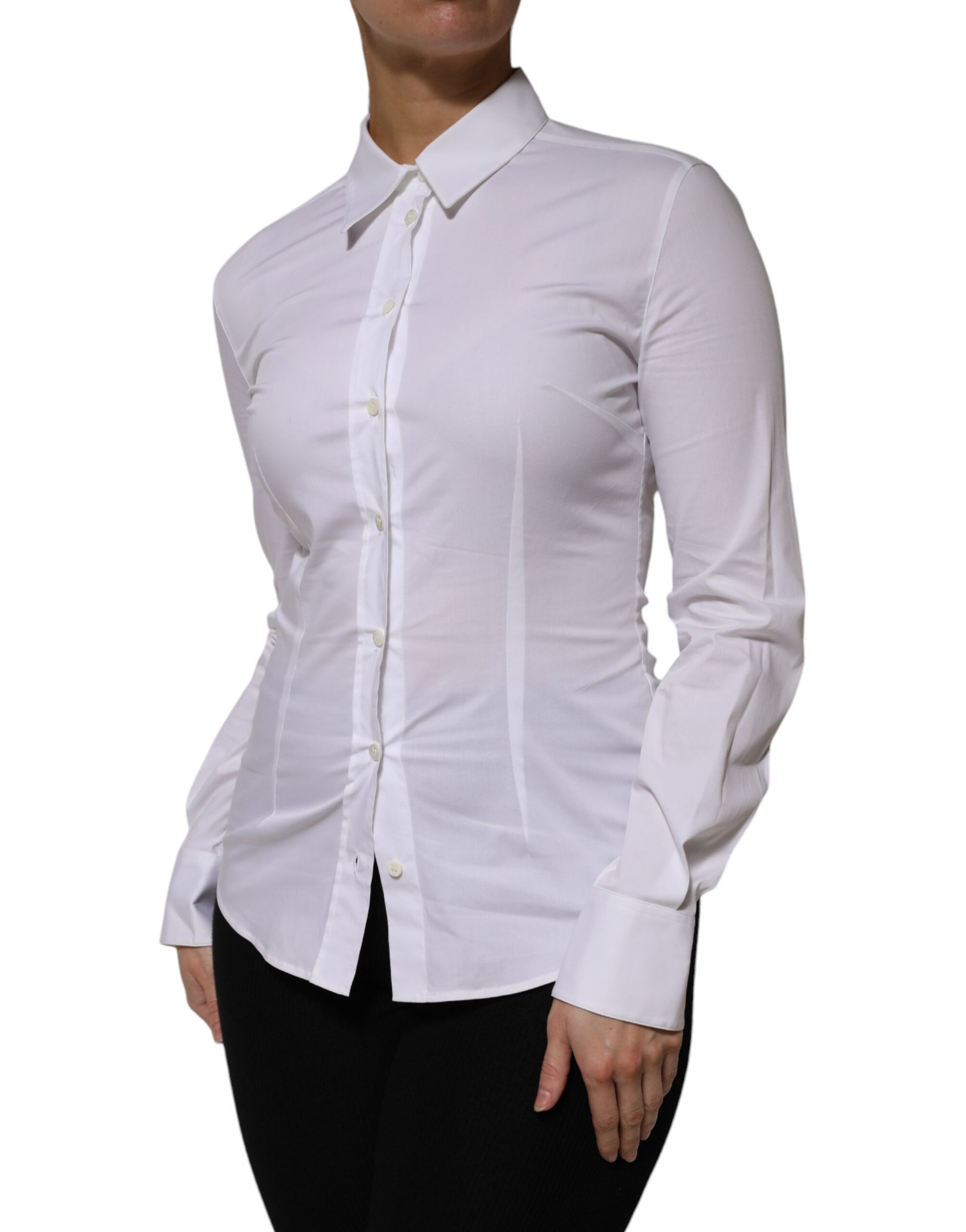 White Cotton Collared Long Sleeves Shirt Top