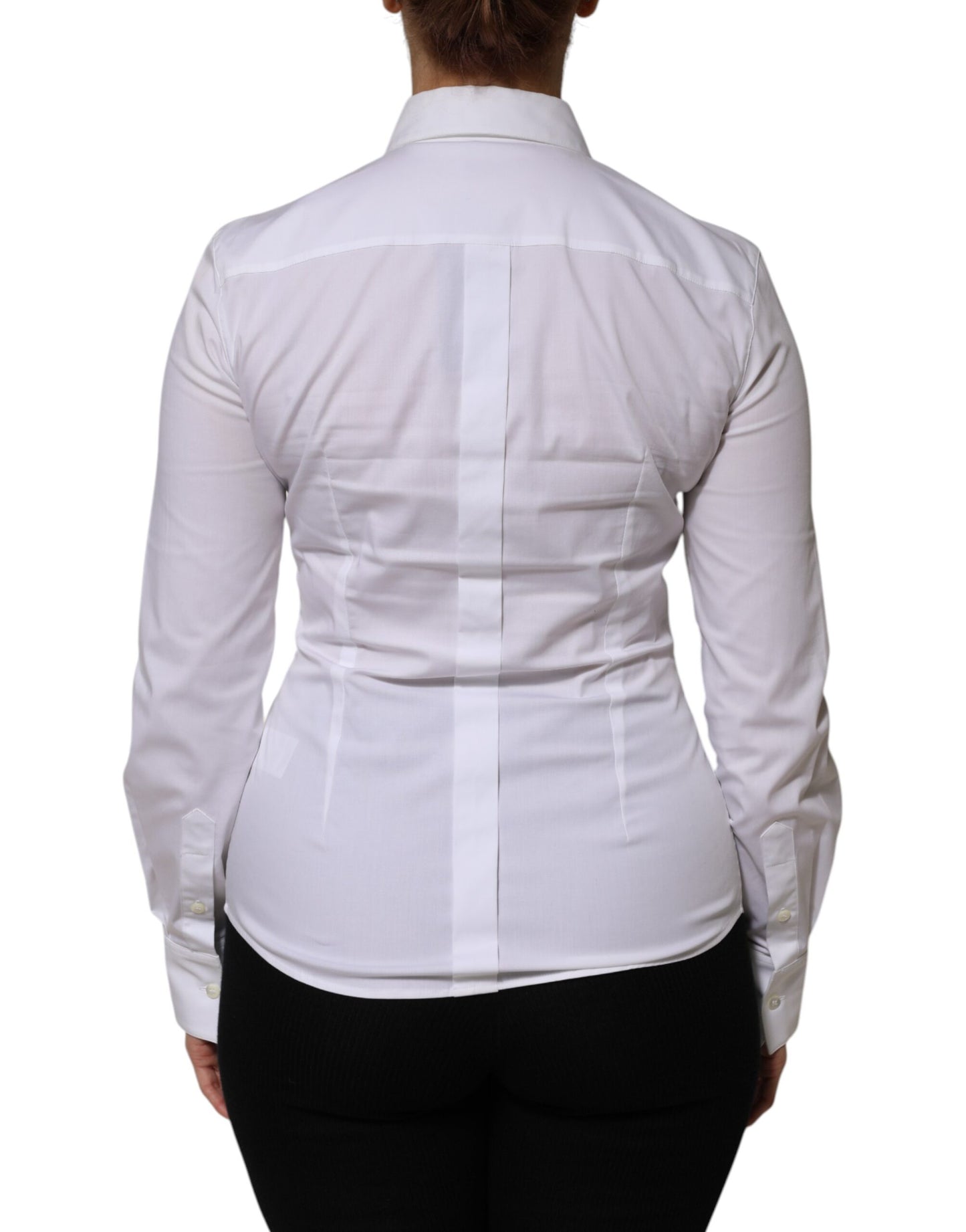 White Cotton Collared Long Sleeves Shirt Top
