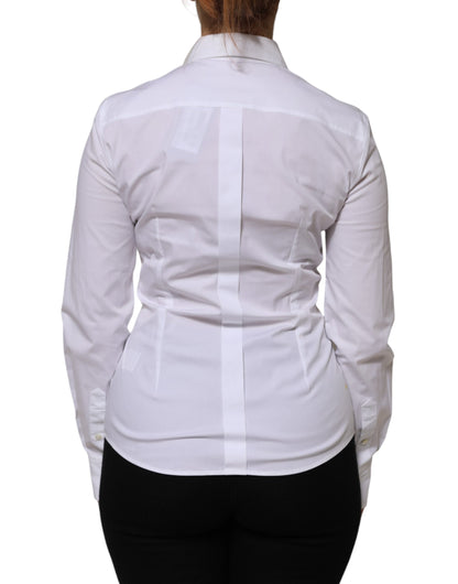 White Cotton Collared Long Sleeves Shirt Top